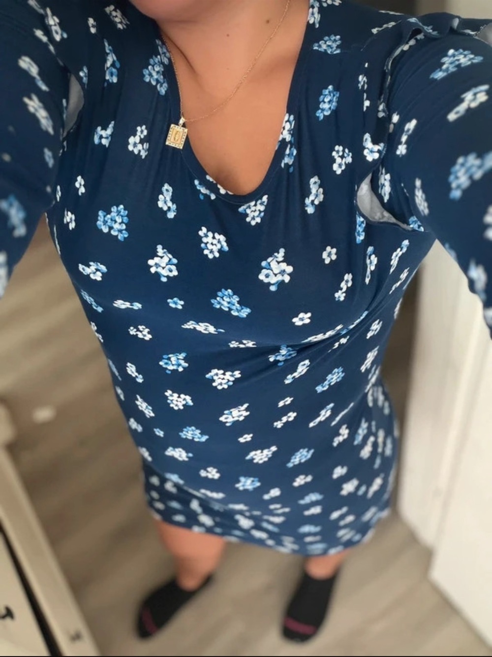 Navy Blue Floral Long-Sleeve Dress